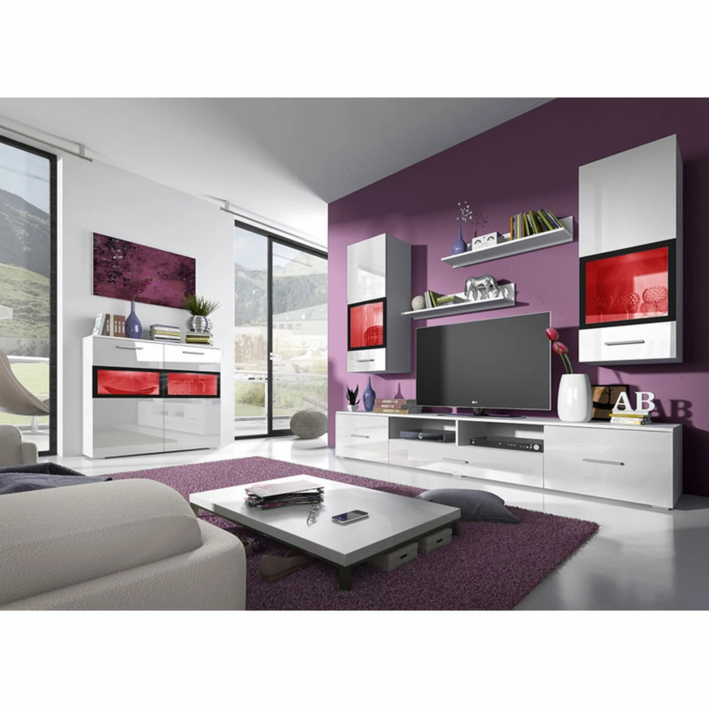 Best deal π₯° Glass Doors Helvetia Sarah Side Cabinet With LED β - Image 3