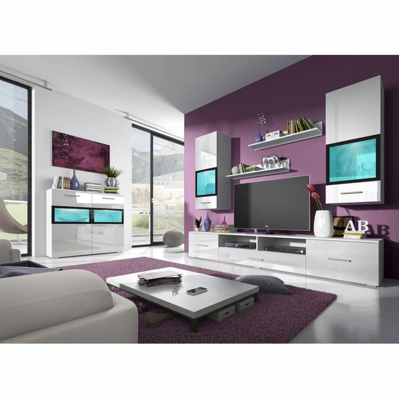 Best deal π₯° Glass Doors Helvetia Sarah Side Cabinet With LED β - Image 2