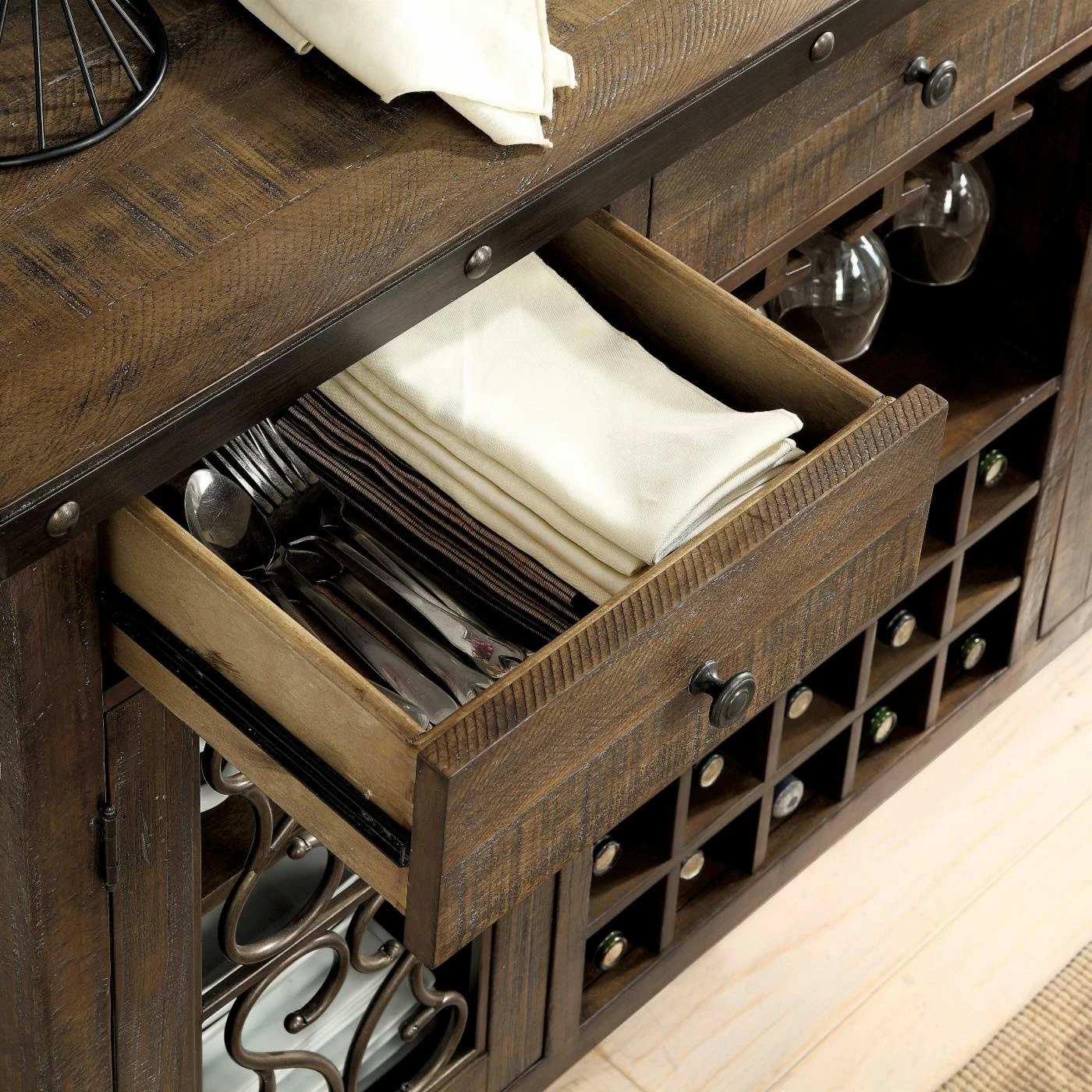 Cheap π Wine Glass Storage Furniture Of America Thwan Traditional Metal Accent Multi-Storage Dining Server π - Image 2