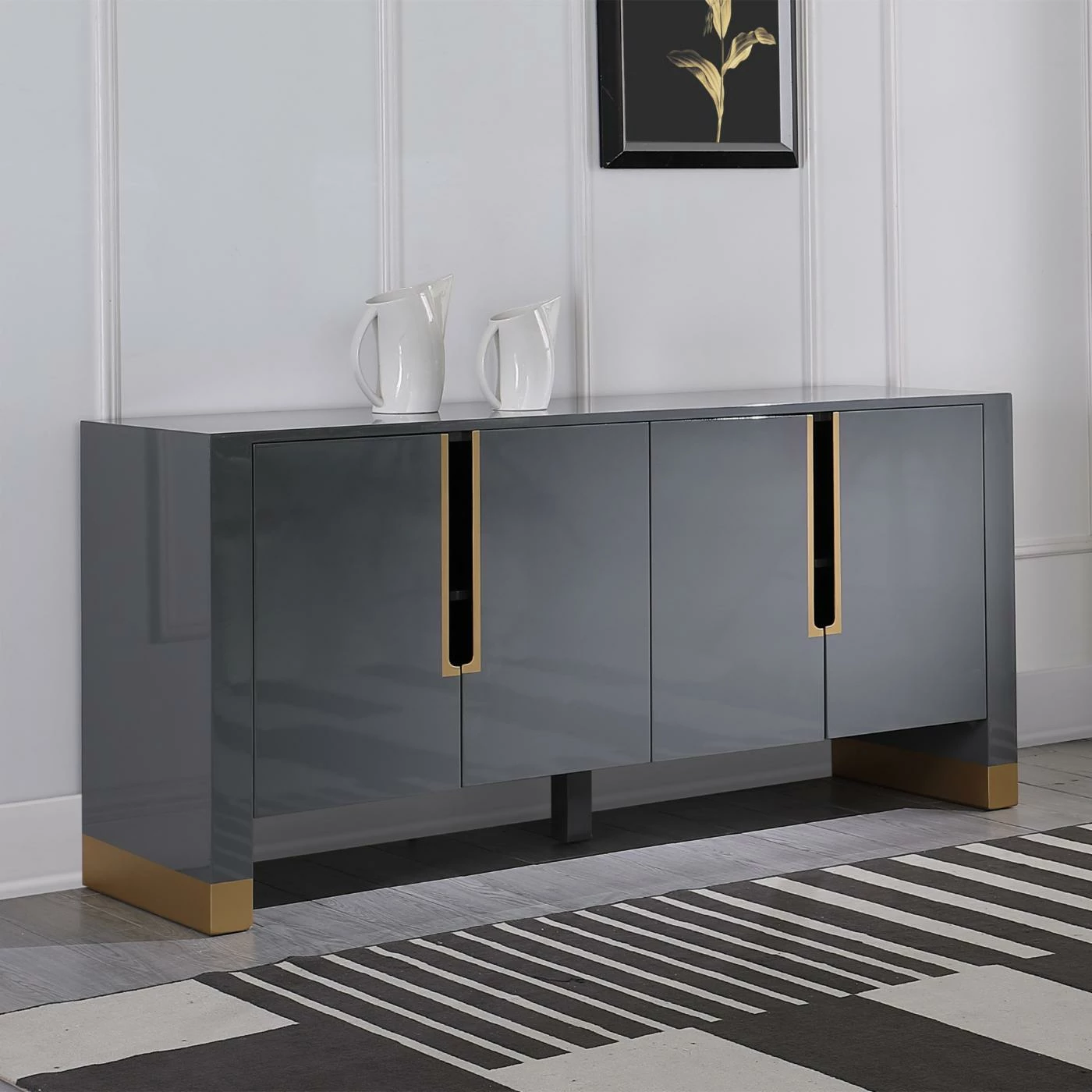 Deals π Best Master Furniture Buffets & Sideboards Theona High Gloss Lacquer Sideboard/Buffet With Gold Trim β€οΈ - Image 2