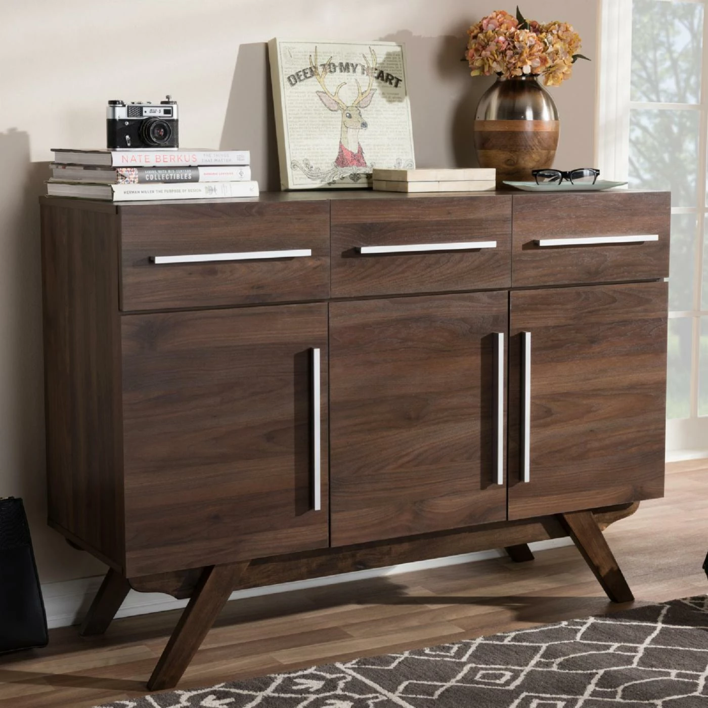 Coupon π Buffets & Sideboards HN Home Hewitt Mid-Century Modern Wood 3 Drawer Sideboard π - Image 2