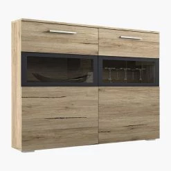 Best deal 🥰 Glass Doors Helvetia Sarah Side Cabinet With LED ⭐