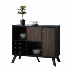 Budget 👏 Wine Bottle Storage Benzara Wooden Buffet With Angled Legs ⌛