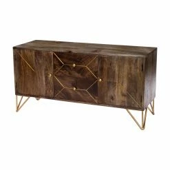 Promo 😍 Sideboards & Buffets Butler Specialty Alda Wood And Brass Metal Inlay Sideboard 💯