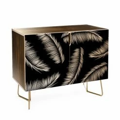 Hot Sale 🛒 Adjustable Shelves Deny Designs Kelly Haines Monochrome Palm Leaves Credenza 👏