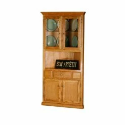 Cheapest 🔔 Glass Doors Eagle Furniture Classic Oak Corner Dining Buffet With Hutch 👏