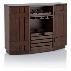 Budget 💯 Wine Bottle Storage Furniture Of America Ralley Vintage Walnut Transitional Removable Crate Server 🛒