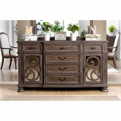 Wholesale 🥰 Glass Doors Furniture Of America Seran Transitional Ornate 6-Drawer Multi-Storage Server 💯