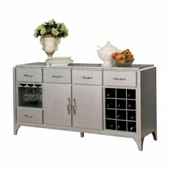 Budget 🌟 Wine Glass Storage Furniture Of America Telina Contemporary Antique Mirror Multi-Storage Dining Server 🧨
