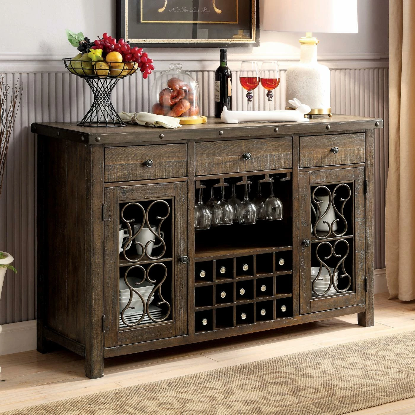 Cheap π Wine Glass Storage Furniture Of America Thwan Traditional Metal Accent Multi-Storage Dining Server π