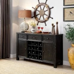 Promo 😍 Wine Bottle Storage Furniture Of America Oper Rustic Multi-Storage Dining Server 🔔