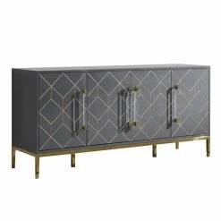 Cheap 🔔 Best Master Furniture Buffets & Sideboards Thorne High Gloss Lacquer Sideboard/Buffet With Gold Trim 🌟