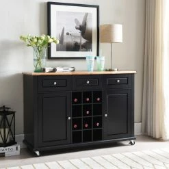 Buy 🎁 K&B Furniture Wine Bottle Storage K&B Furniture WR1364 Wood Buffet With 12 Bottle Wine Rack 🔥