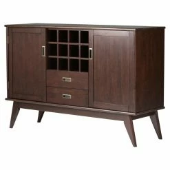 Outlet ✔️ Brooklyn & Max Wine Bottle Storage Brooklyn + Max Baxter Solid Hardwood 2 Drawer Sideboard Buffet With Wine Rack ❤️