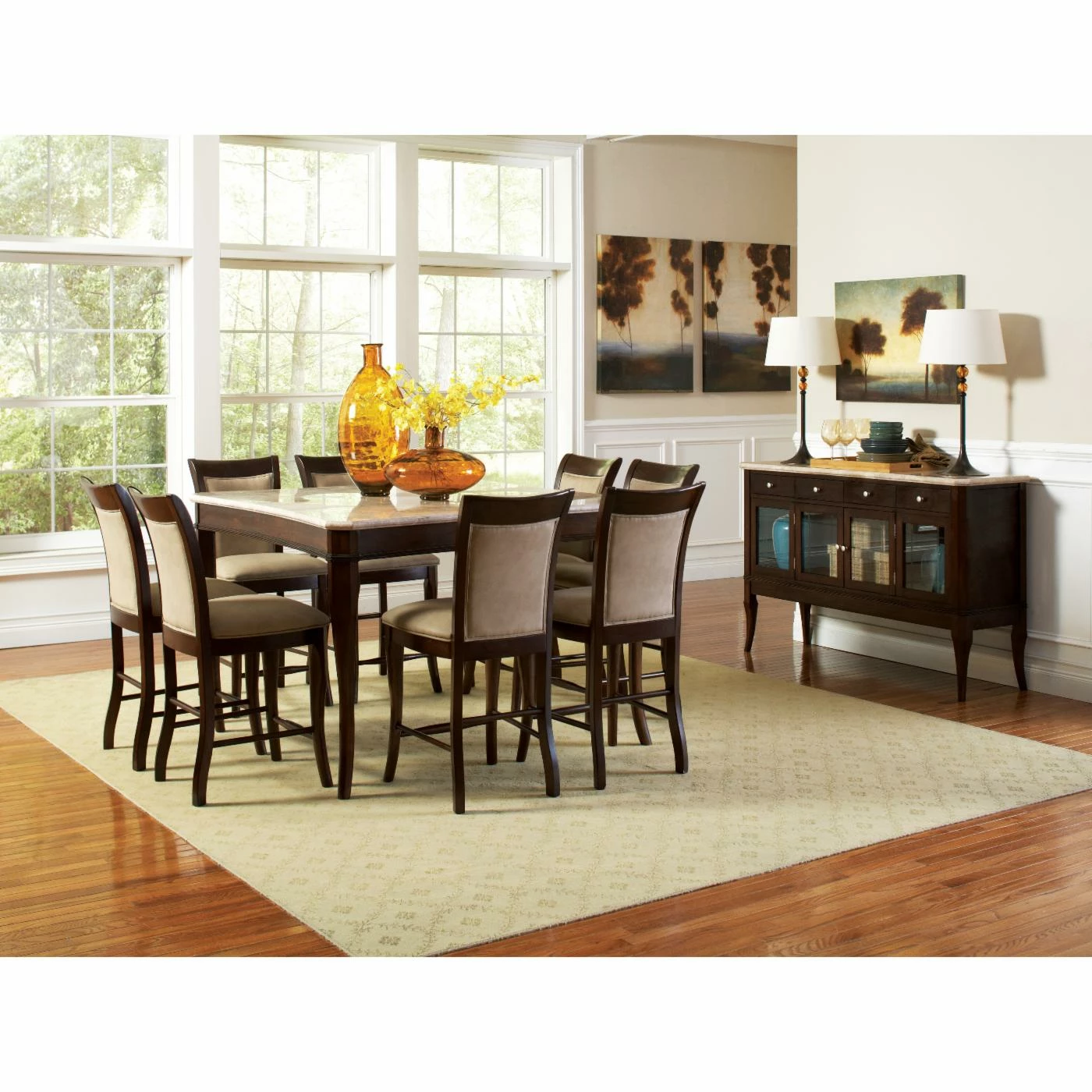 Brand new π Steve Silver Co. Glass Doors Steve Silver Marseille Marble Top Sideboard - Cherry π