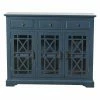 Deals 😀 Glass Doors StyleCraft Archer Ridge Navy Blue Three Drawer Sideboard ✔️