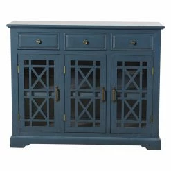 Deals 😀 Glass Doors StyleCraft Archer Ridge Navy Blue Three Drawer Sideboard ✔️