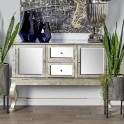 Promo π Buffets & Sideboards DecMode Modern Rectangular Mirror-Paneled Wooden Sideboard π