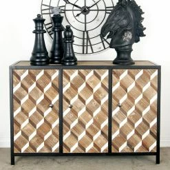 Discount 🎉 Credenzas DecMode Contemporary Zigzag 3 Door Cabinet 🥰