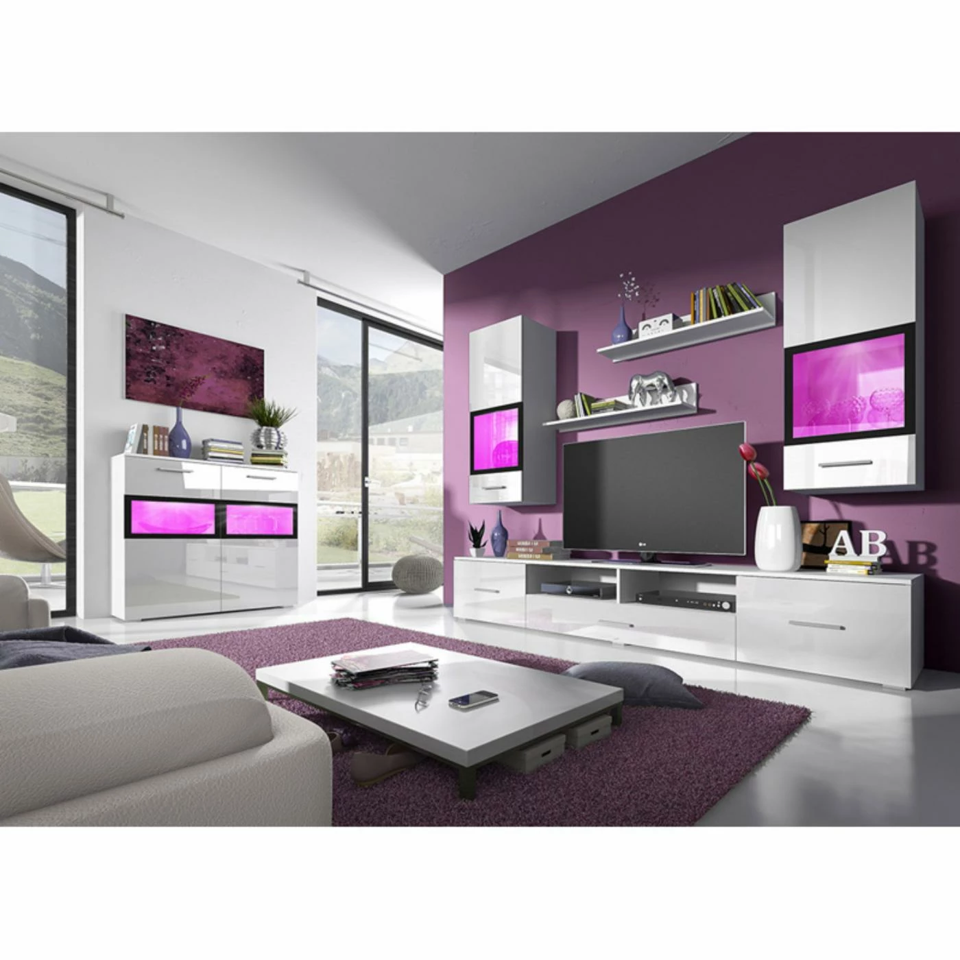 Best deal π₯° Glass Doors Helvetia Sarah Side Cabinet With LED β - Image 5